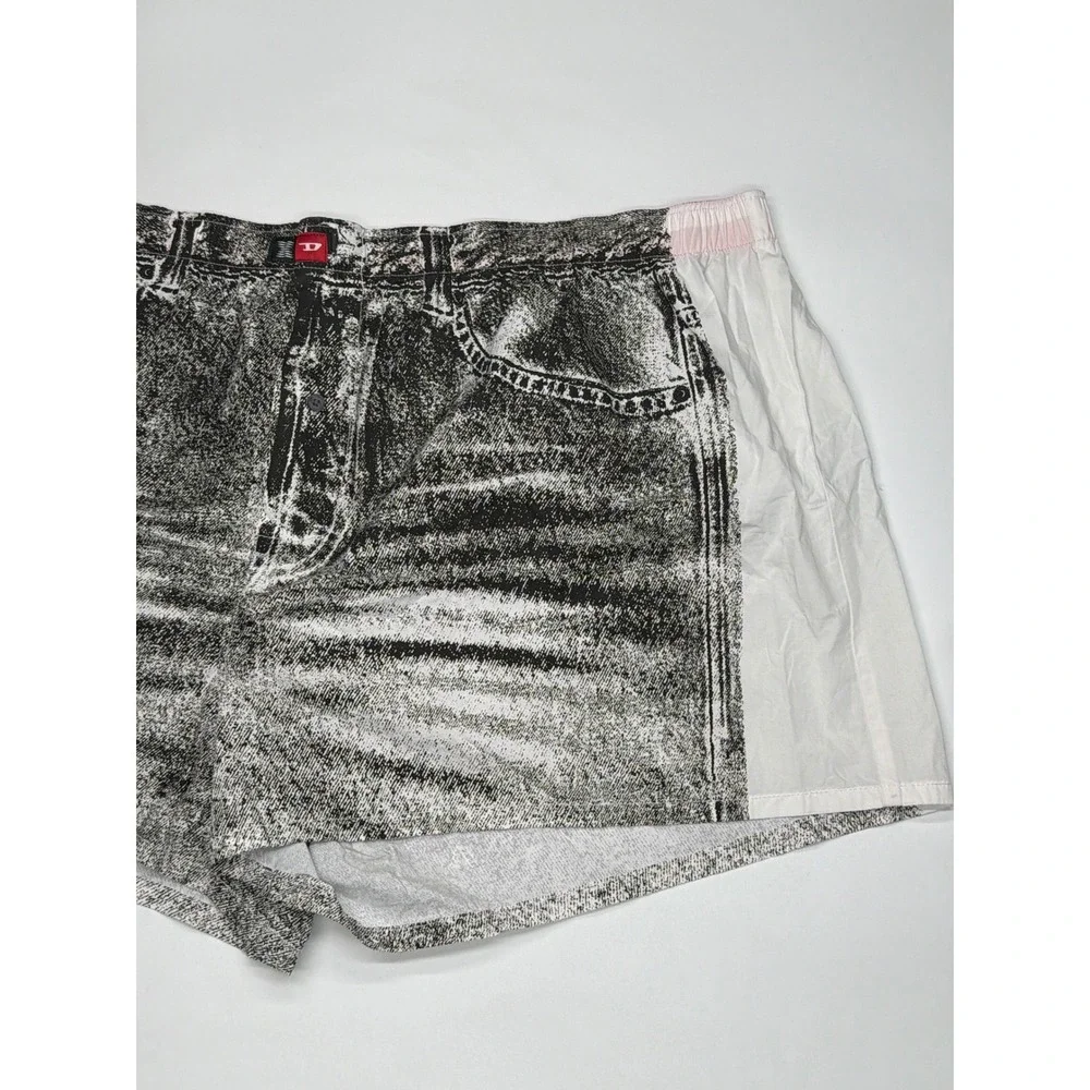 DIESEL‎ Mens Acid Wash Denim Print Boxer Shorts Elastic Waist White 3XL